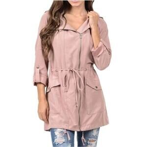 BE COOL Rose hooded waist cinching lightweight  trench Coat jacket size L